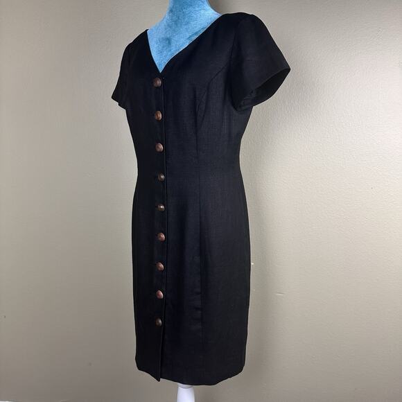 Marie St. Claire sheath dress Linen Women 8 Black, Buttons, Career wear class - Picture 7 of 14